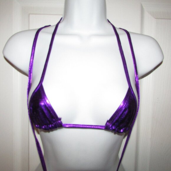 Purple Metallic Micro Strappy String Thong Bikini - NEW - Picture 5 of 6